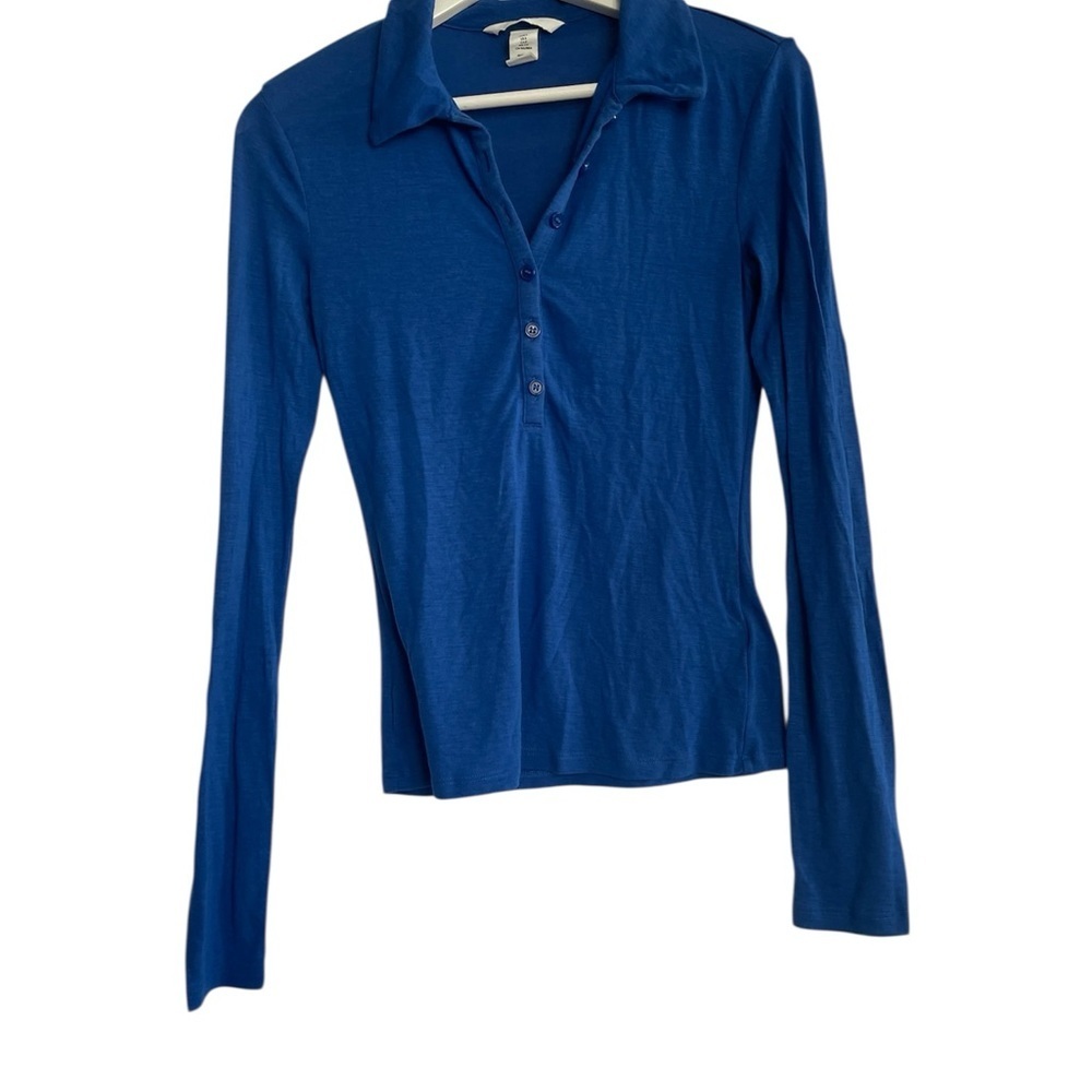 H&M Cobalt Blue Henley Top • Cyber Y2K Indie Sleaze Aesthetic Long Sleeve Size S